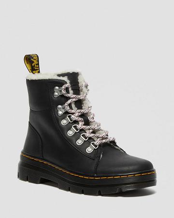 Dr Martens Combs Faux Shearling Forede Vinterstøvler Dame Sort | DK 286DFM